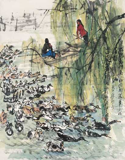 黄胄 牧鸭图 镜心
